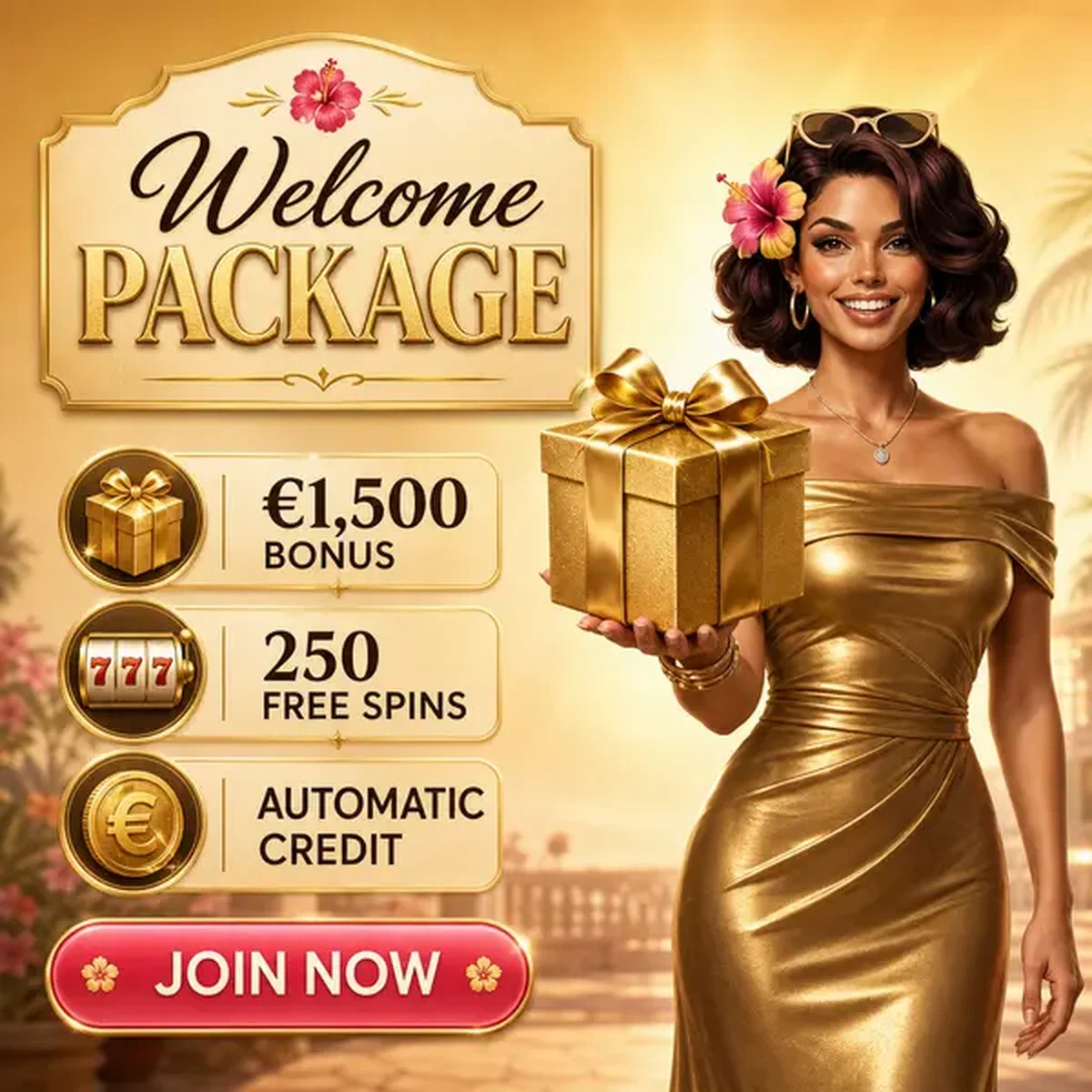 Die Terrace Queen präsentiert Willkommensbonus-Geschenk auf der Billionaire Spin Casino Dachterrasse
