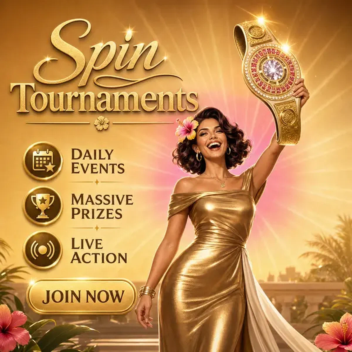 Champion hält goldenen Gürtel hoch bei Billionaire Spin Turniere Siegesfeier